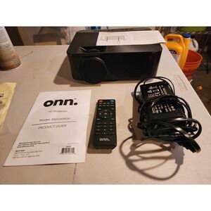 onn HD Projector 100020900 Black w/ Remote, Case, Power Adapter, 100" Screen